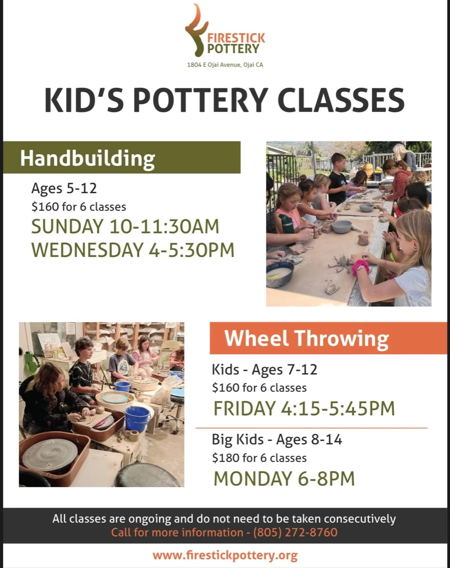 Call now to sign your kiddo up for our ongoing kids pottery classes! We have adult classes available too. Check out our website in our Bio for more information!