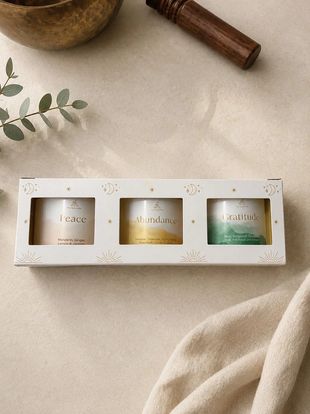 Gift set, starting with Peace, Gratitude, and Abundance