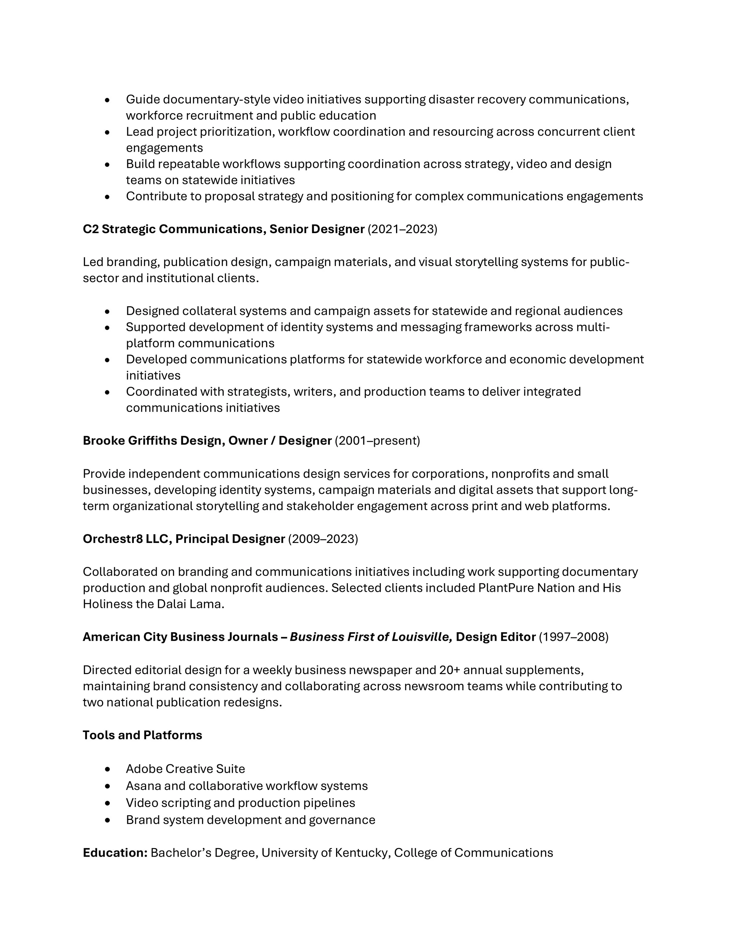 Brooke Griffiths Senior Creative Services Director resume