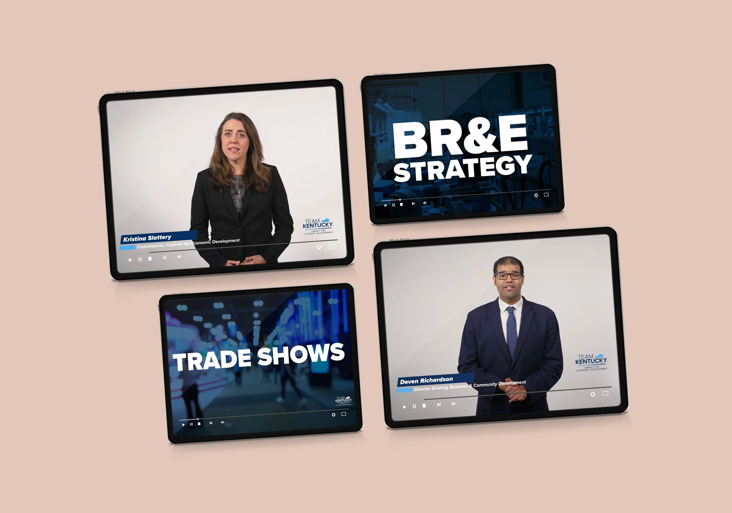 training videos images on tablet screens for Kentucky Cabinet for Economic Development business development and tradeshow training programs