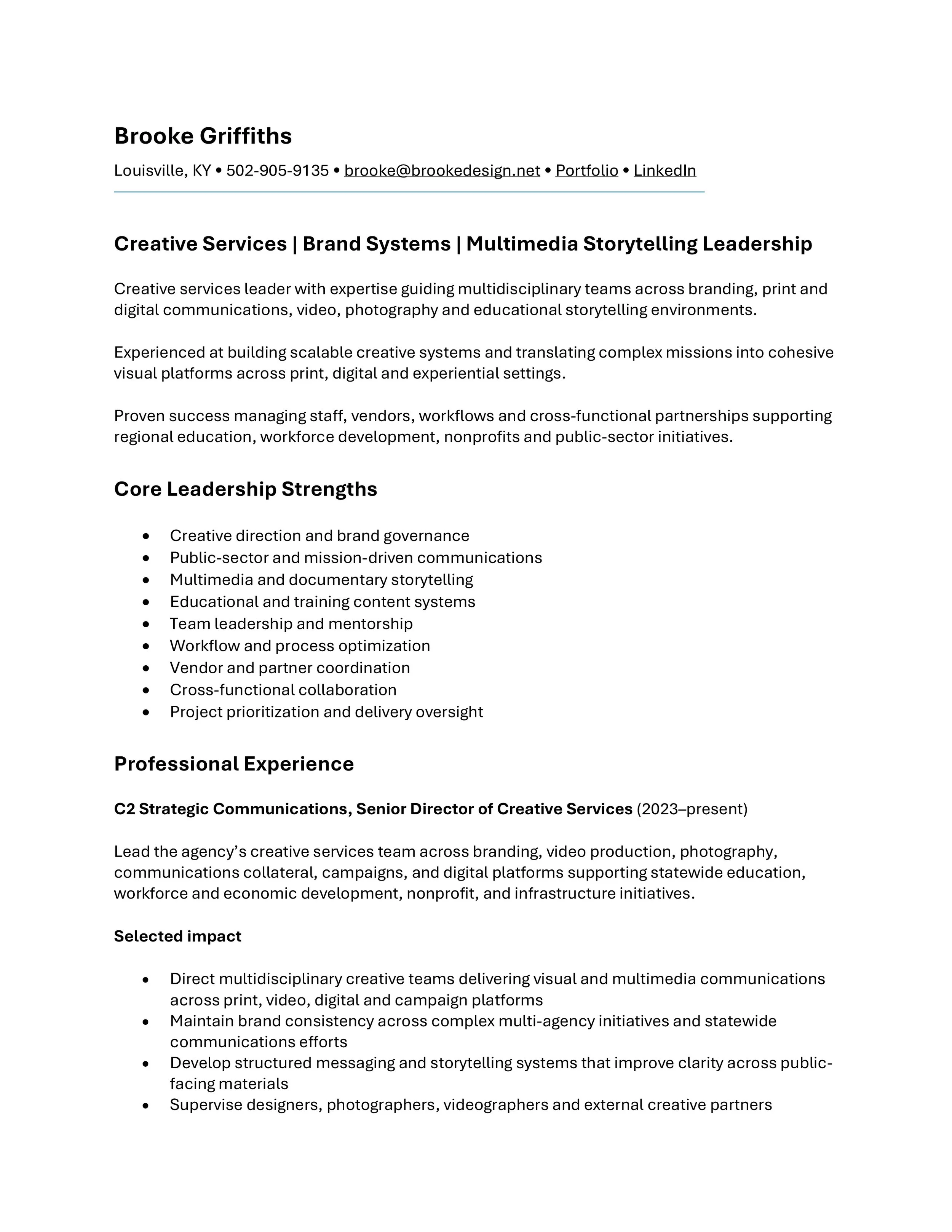 Brooke Griffiths Senior Creative Services Director resume