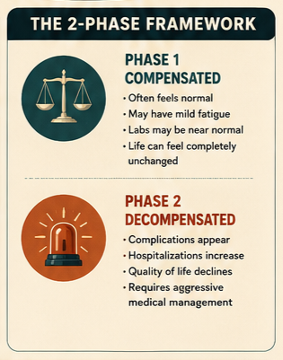 Learn how compensated cirrhosis differs from decompensated cirrhosis, including changes in liver function, portal hypertension, symptoms, and complications.