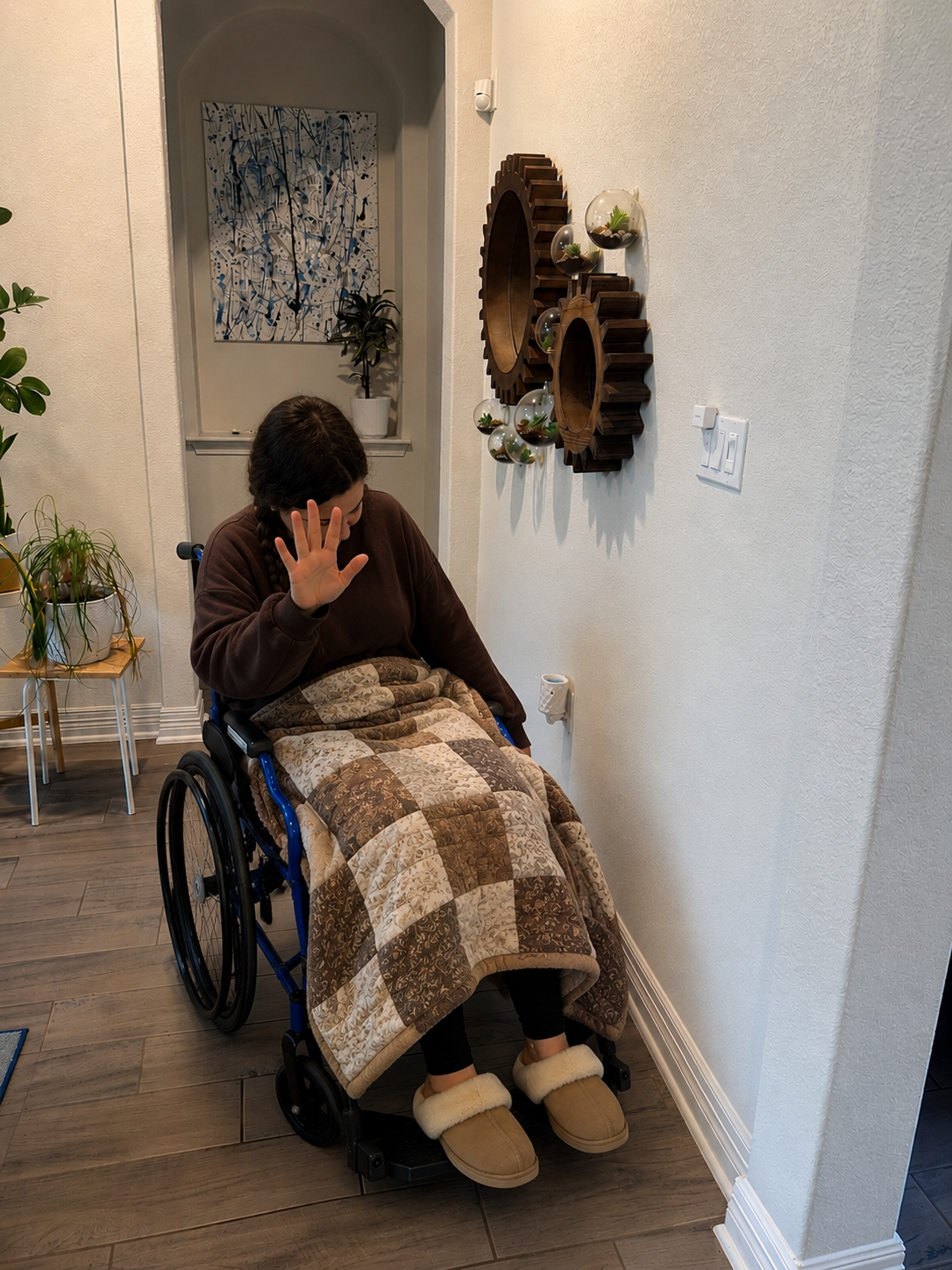 Angie explaining how using a cane or wheelchair helps liver disease patients conserve energy and maintain independence.