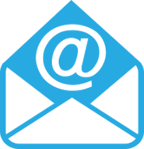 An icon of an envelope with an at symbol (@) inside, representing email communication.