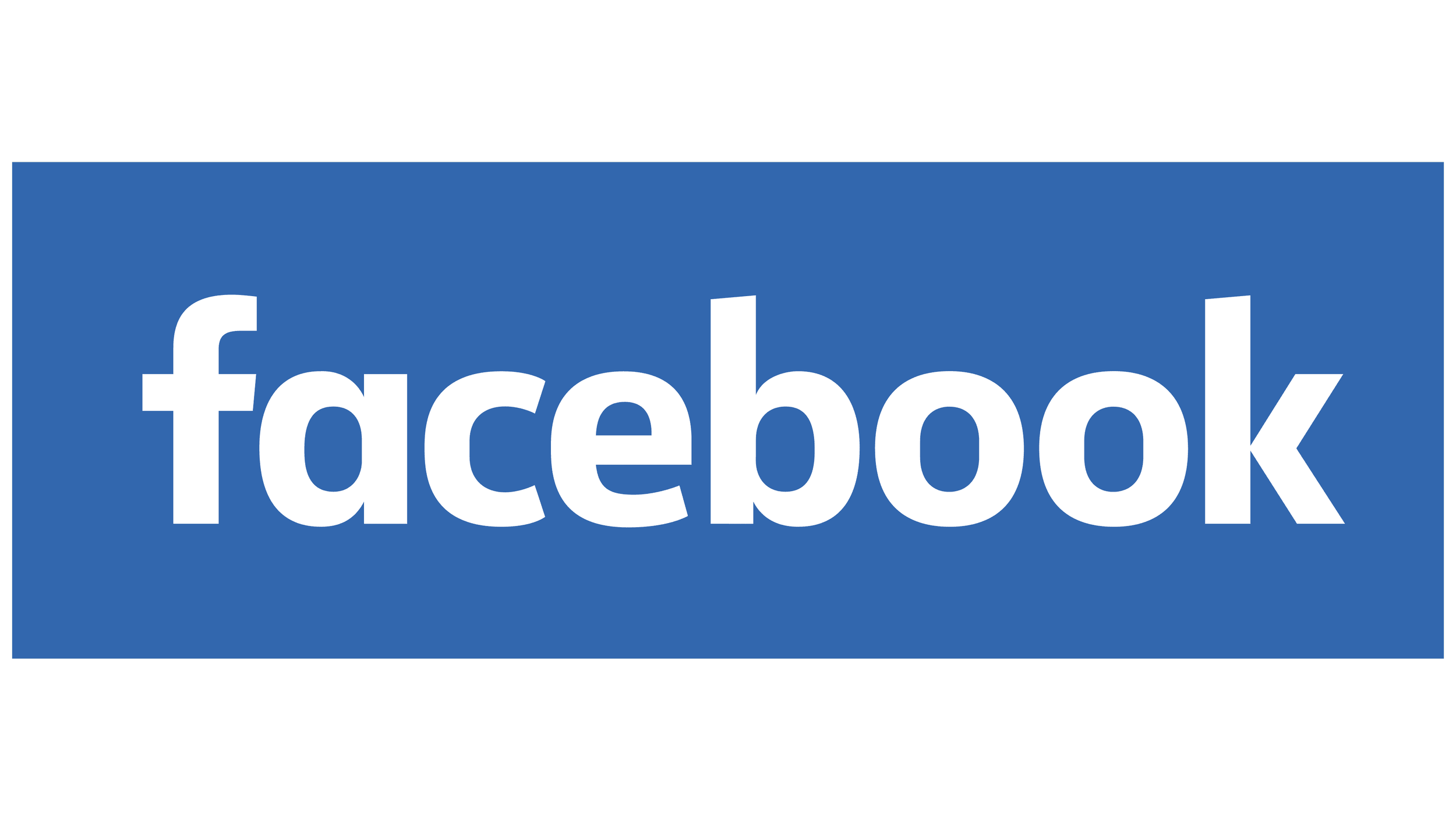 Facebook logo with white text on a blue background.