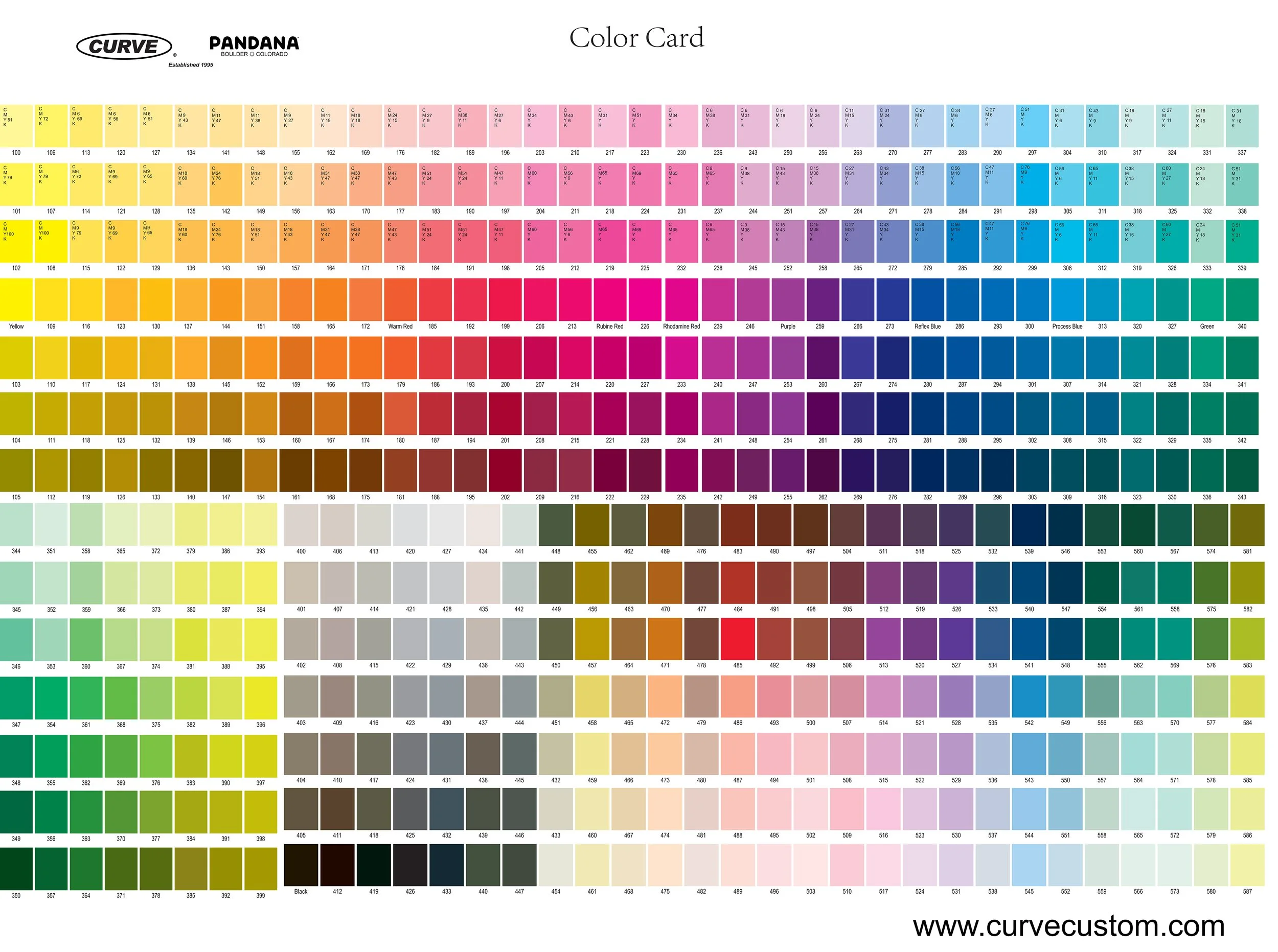 Curve Volleyball custom color card - available colors for sublimated volleyball uniforms