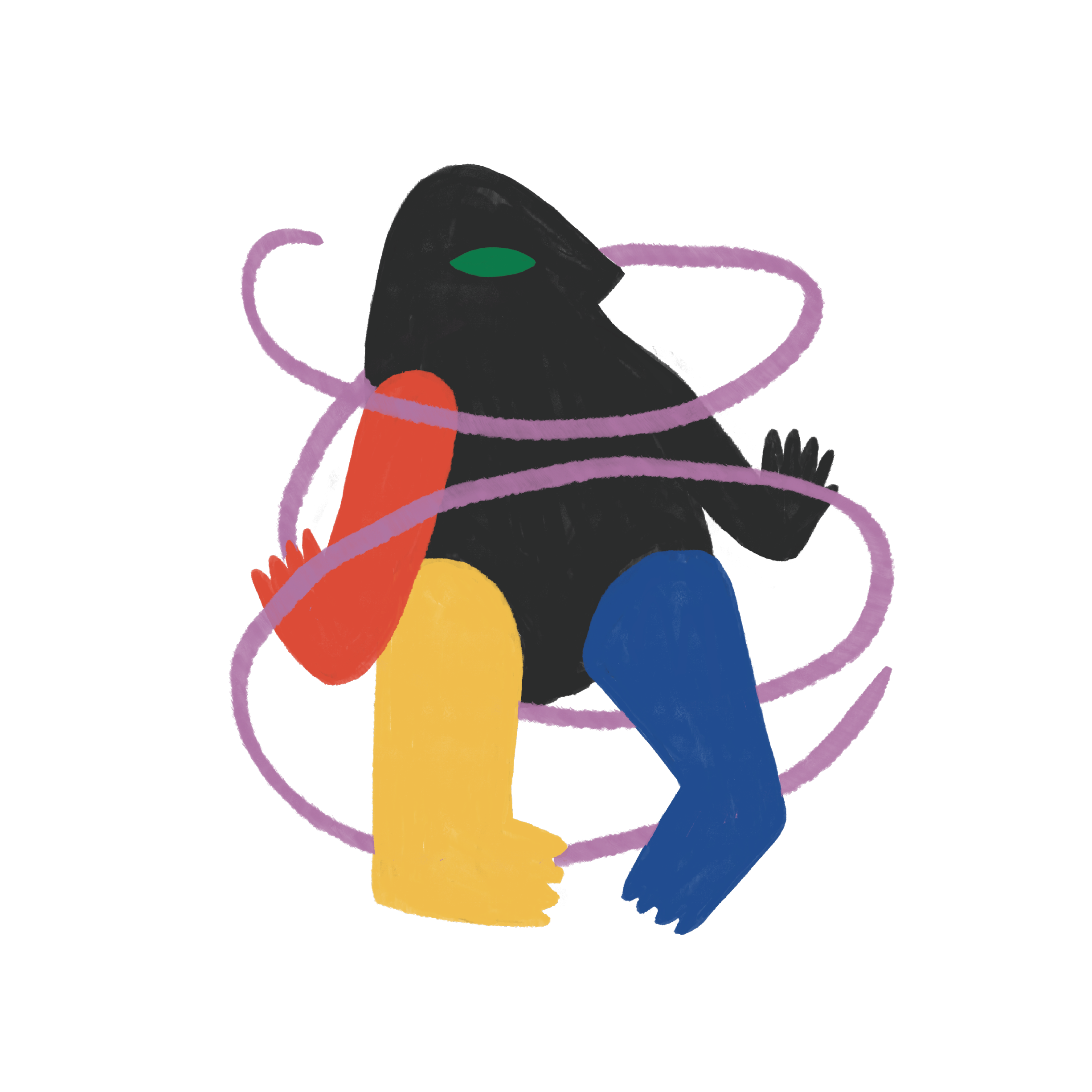 Illustration d'un personnage au milieu d'un tourbillon