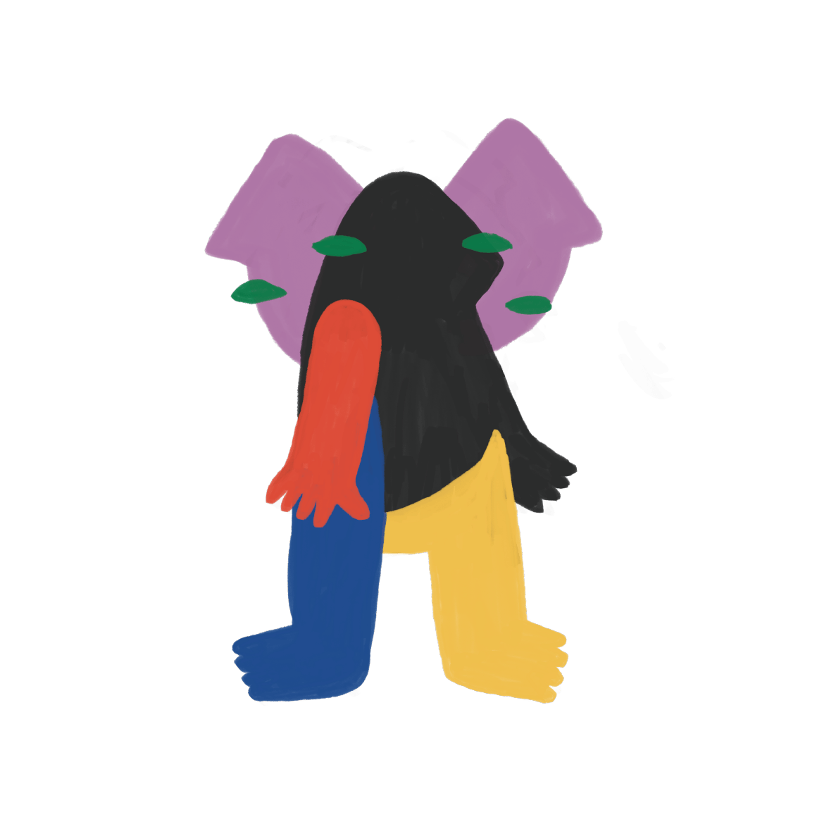 Illustration d'un personnage allégorique avec des éléments colorés et une silhouette sombre, sans détails précis identifiables.
