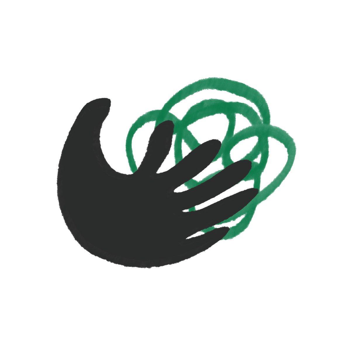 Une main noire tenant un cœur constitué de liens verts.