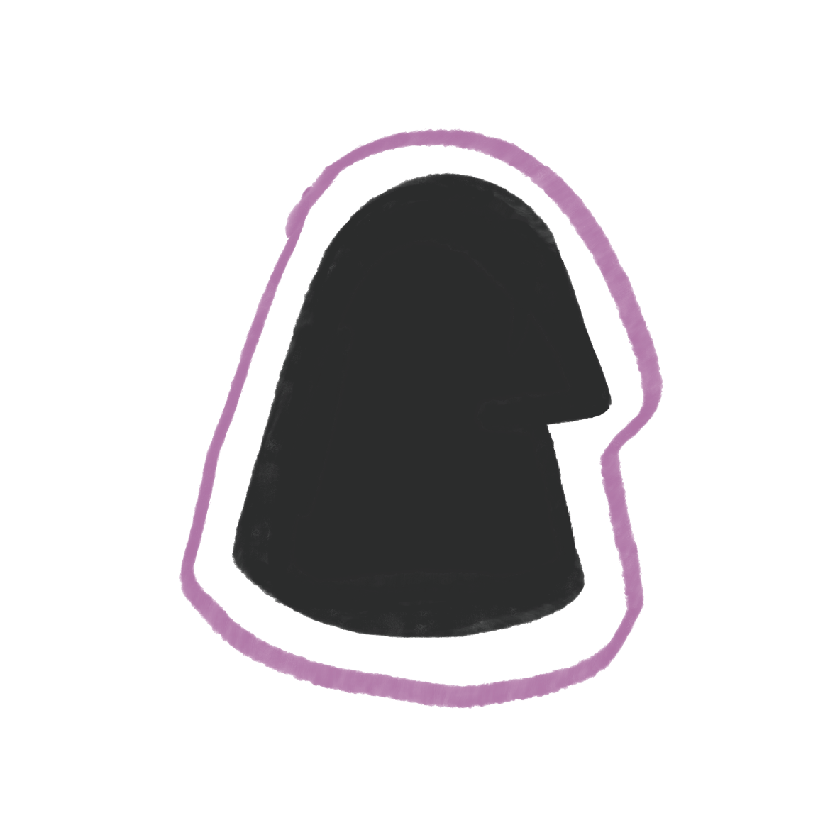 Silhouette noire d'une femme avec un contour violet, vue de profil.