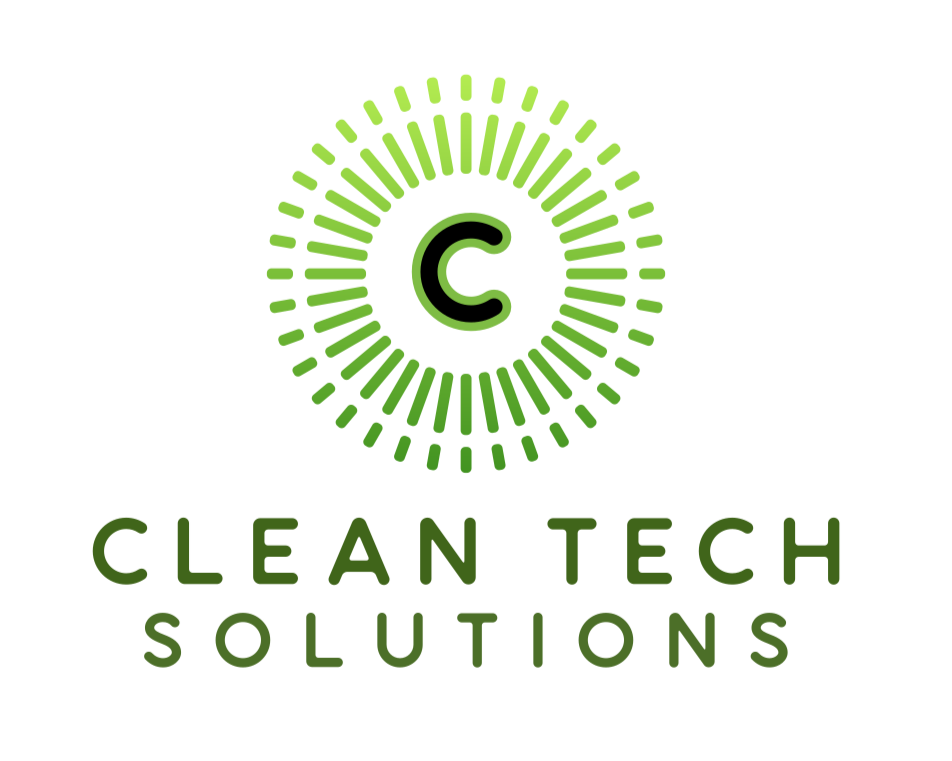 Logo for Clean Tech Solutions featuring a green circular design with a circuit pattern and a 'C' in the center, and the company name in green text below.