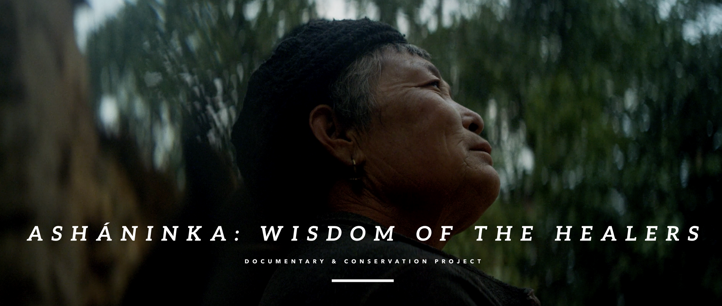 Close-up of an indigenous woman with gray hair and earrings, looking to the right, against a blurred green forest background. The text 'HEALERS' and 'Documentary & Conservation Project by Julia Ngeow' is overlaid.