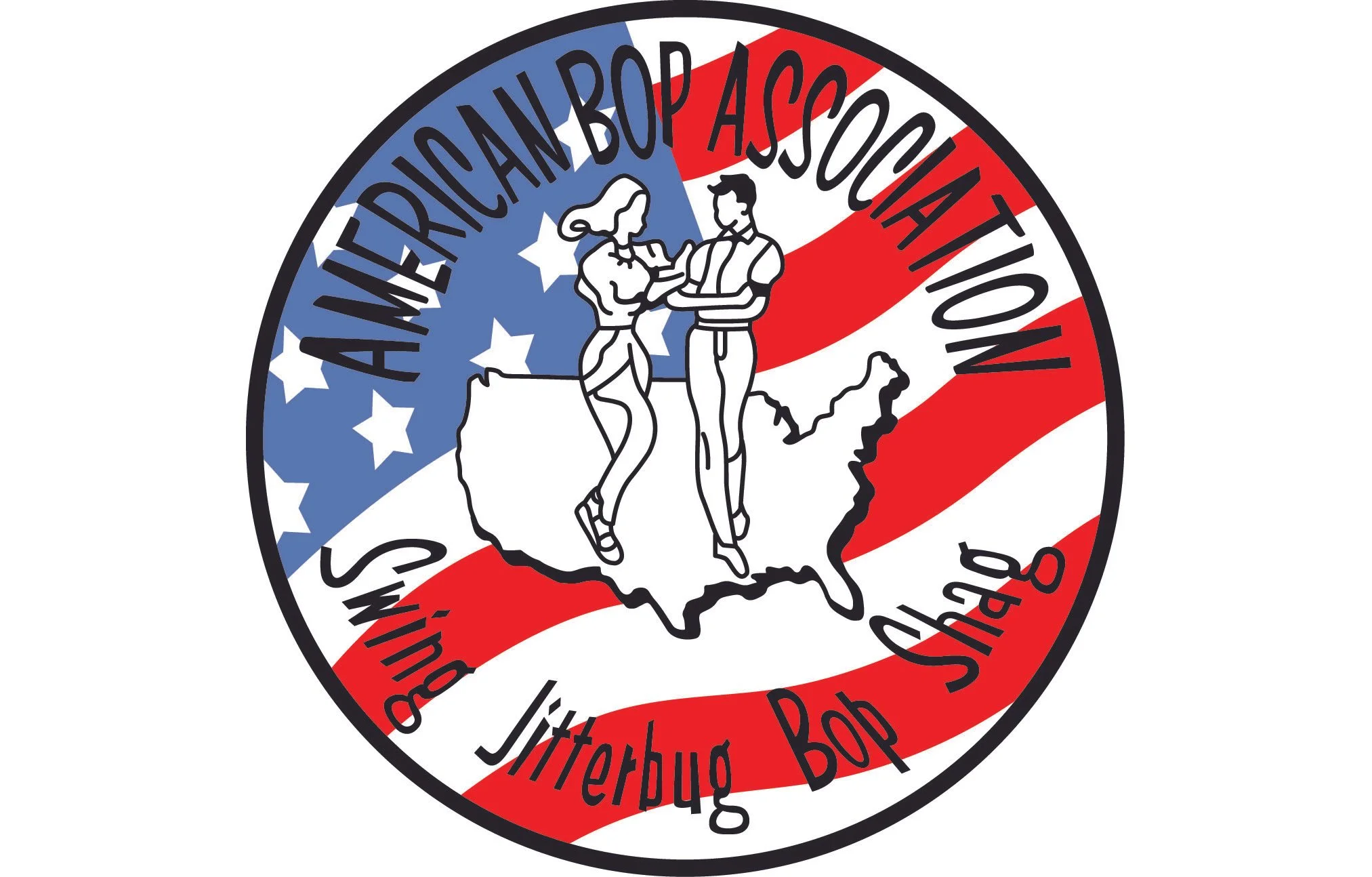 A circular emblem with the United States flag pattern, featuring a graphic of two people hand in hand inside a map outline of the U.S., with the text 'American Bob Association' curved around the top and bottom.
