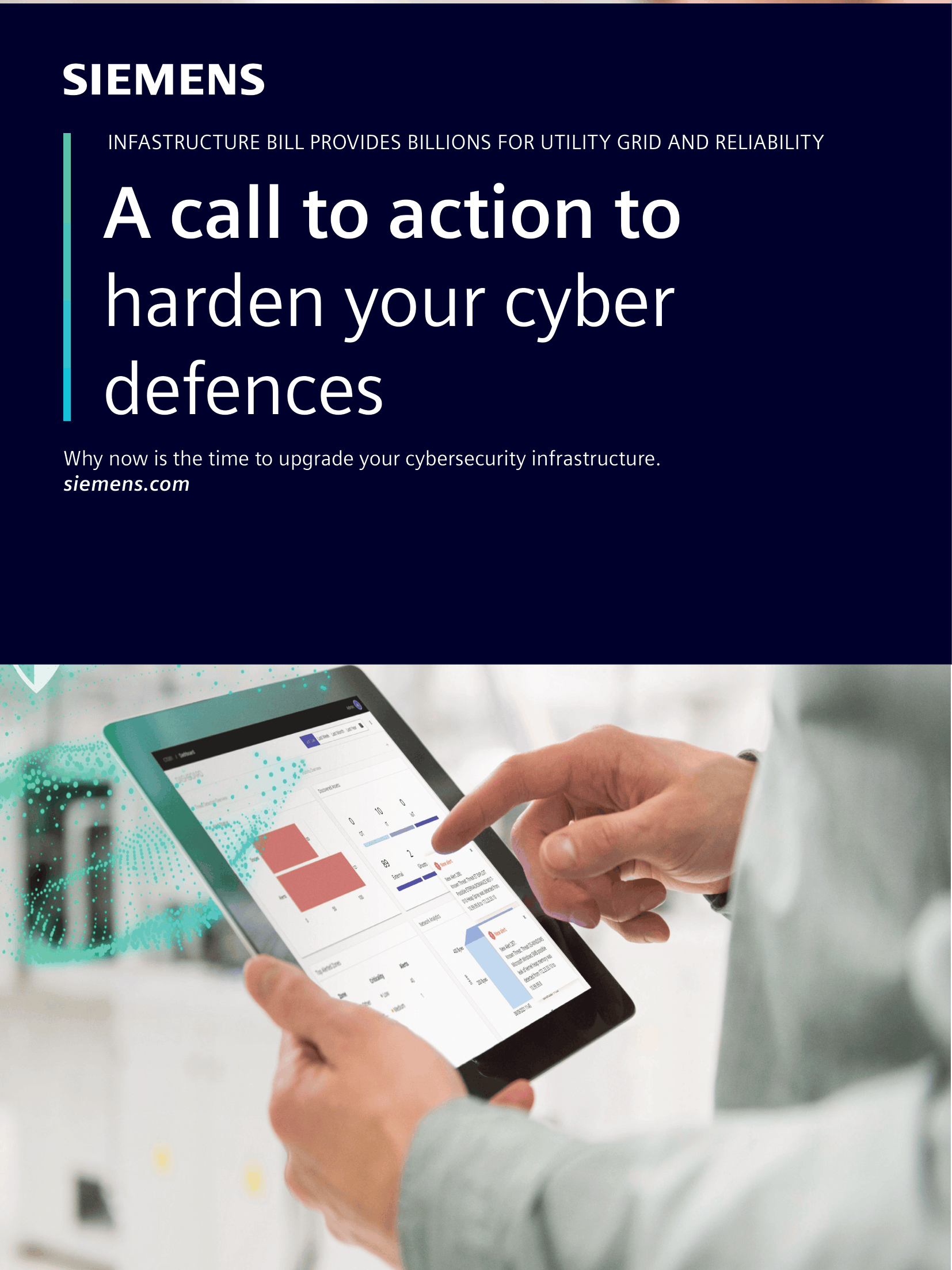 Person holding a tablet computer, pointing at a report or dashboard displayed on the screen.