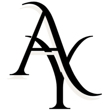 Stylized white letter A with a curved tail on a black background.
