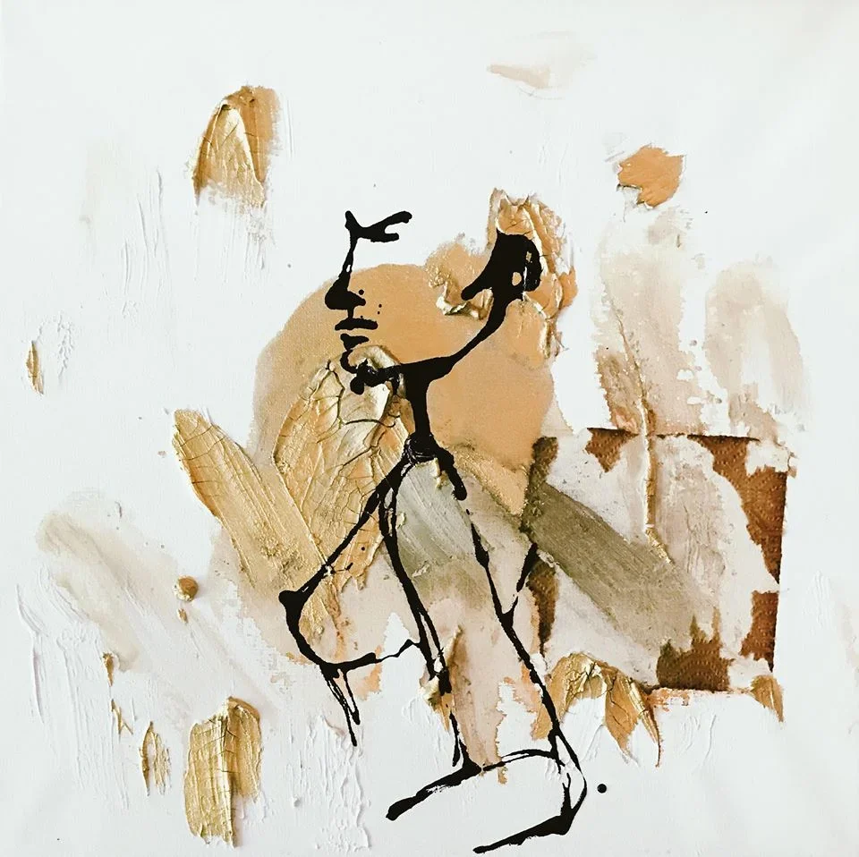 Jade, 2018,
Mixed Media on canvas; ink, watercolor, coffee and nail polish, 20 x 20 inches