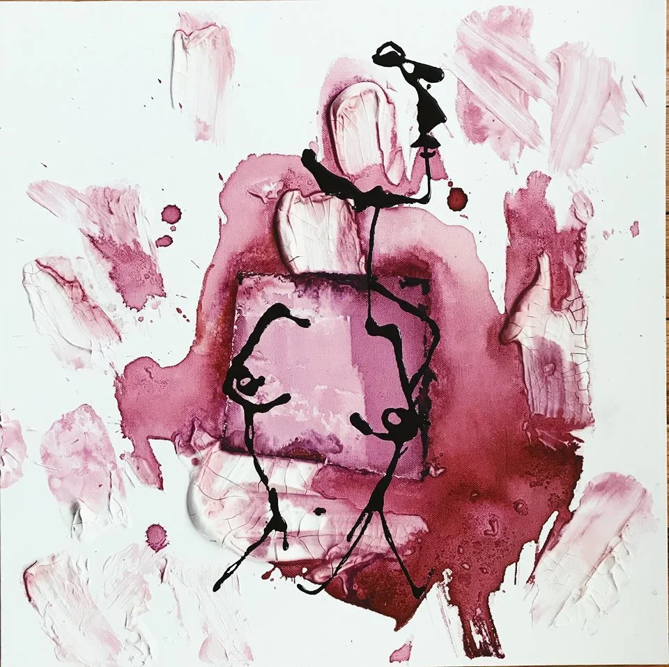 Macie, 2018,
Mixed Media on canvas; ink, watercolor, coffee and nail polish, 20 x 20 inches