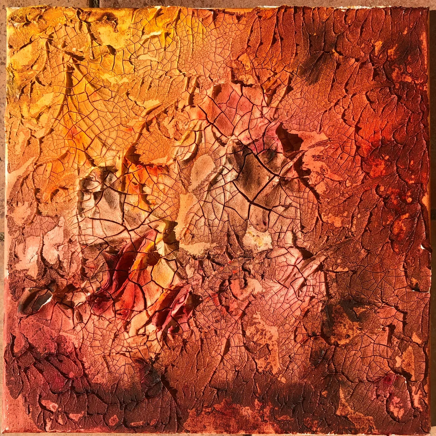 Burn Journals, 2020, Watercolor, acrylic medium, plants, thread and Burnt clothes on canvas, 12 x 12 in