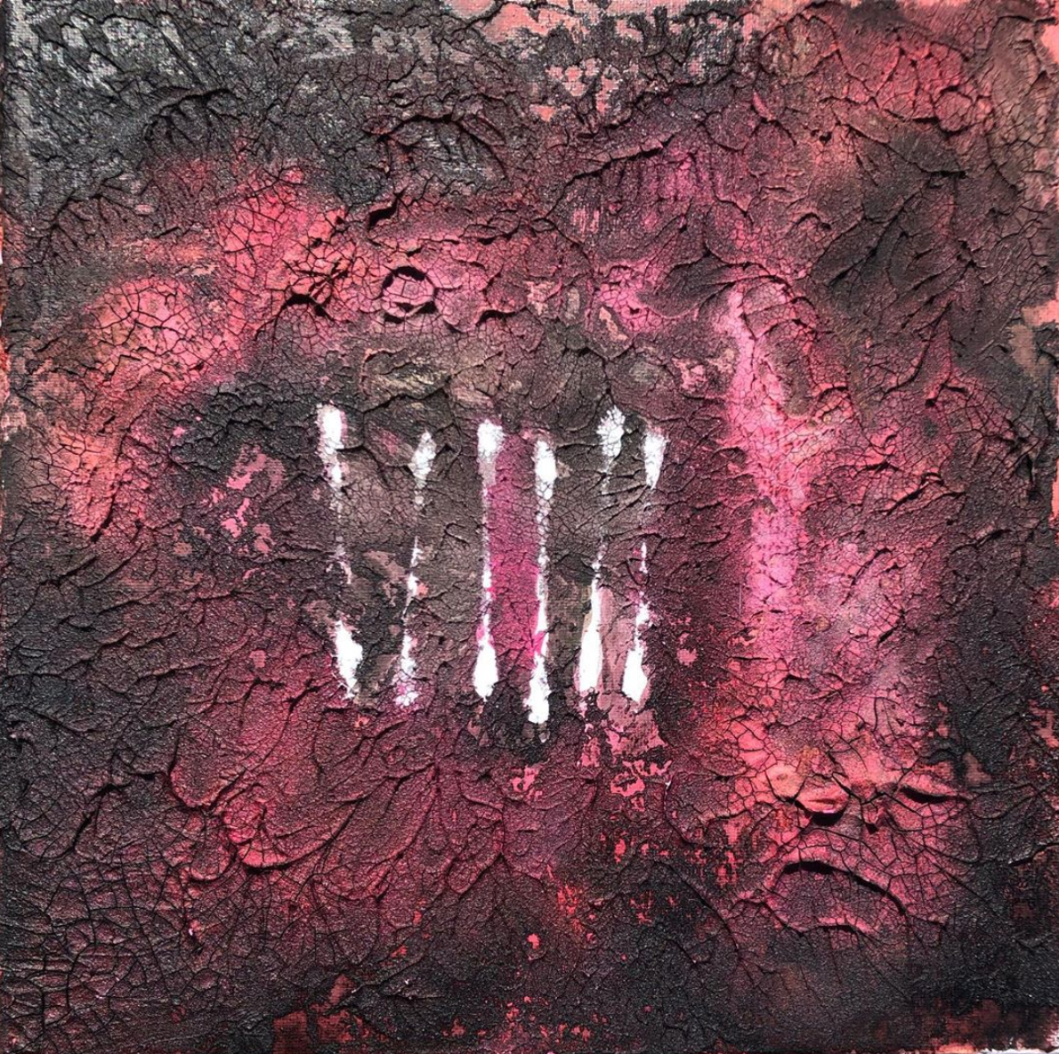Burn Journals, 2020, Watercolor, acrylic medium, plants, thread and Burnt clothes on canvas, 12 x 12 in