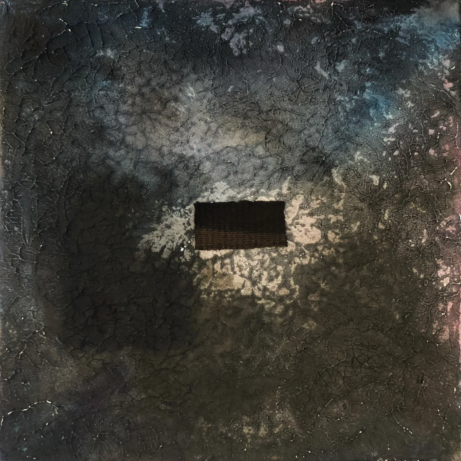 Burn Journals, 2020, Watercolor, acrylic medium, plants, thread and Burnt clothes on canvas, 12 x 12 in