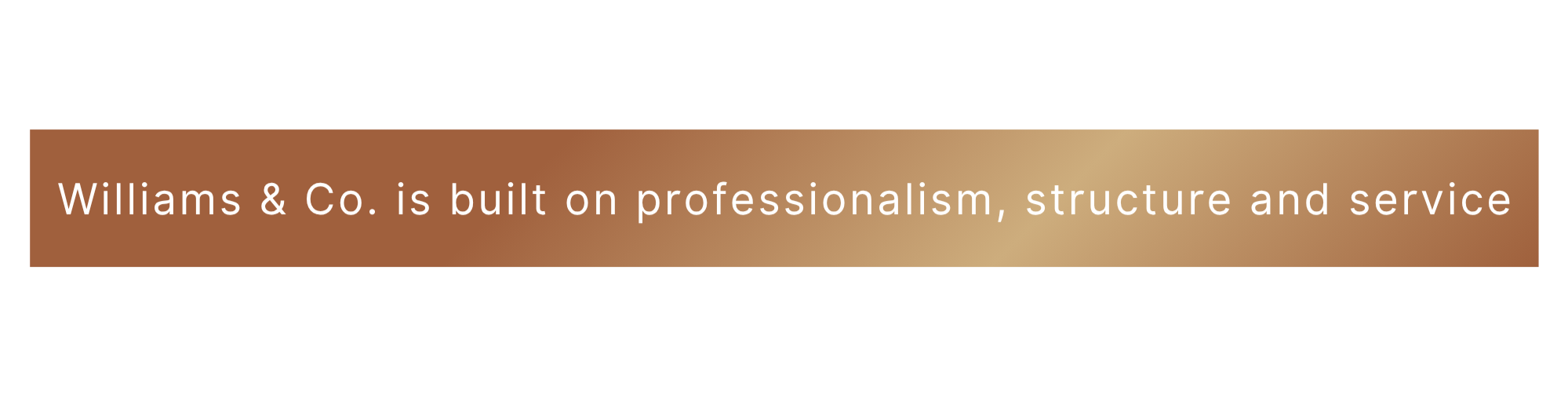 Williams & Co. logo with a brown and beige gradient bar containing white text.
