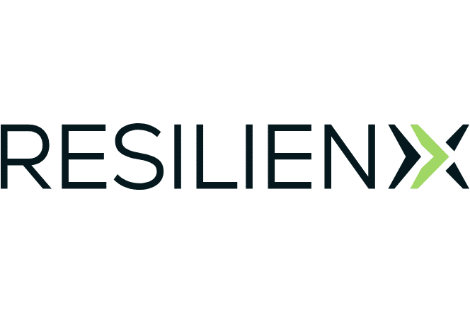 ResilienX logo with black and green arrows.
