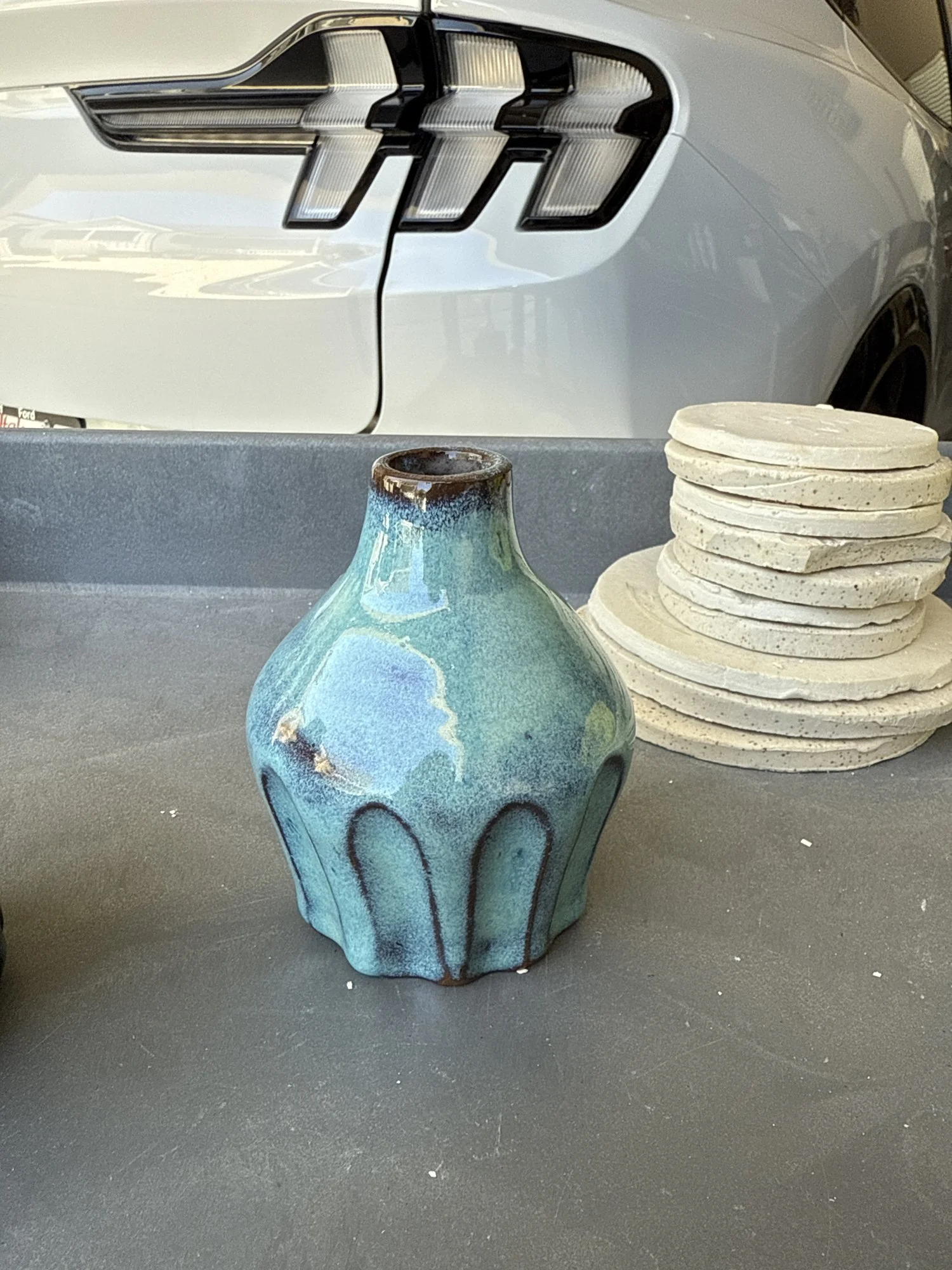 Turquoise fluted bud vase, 2025