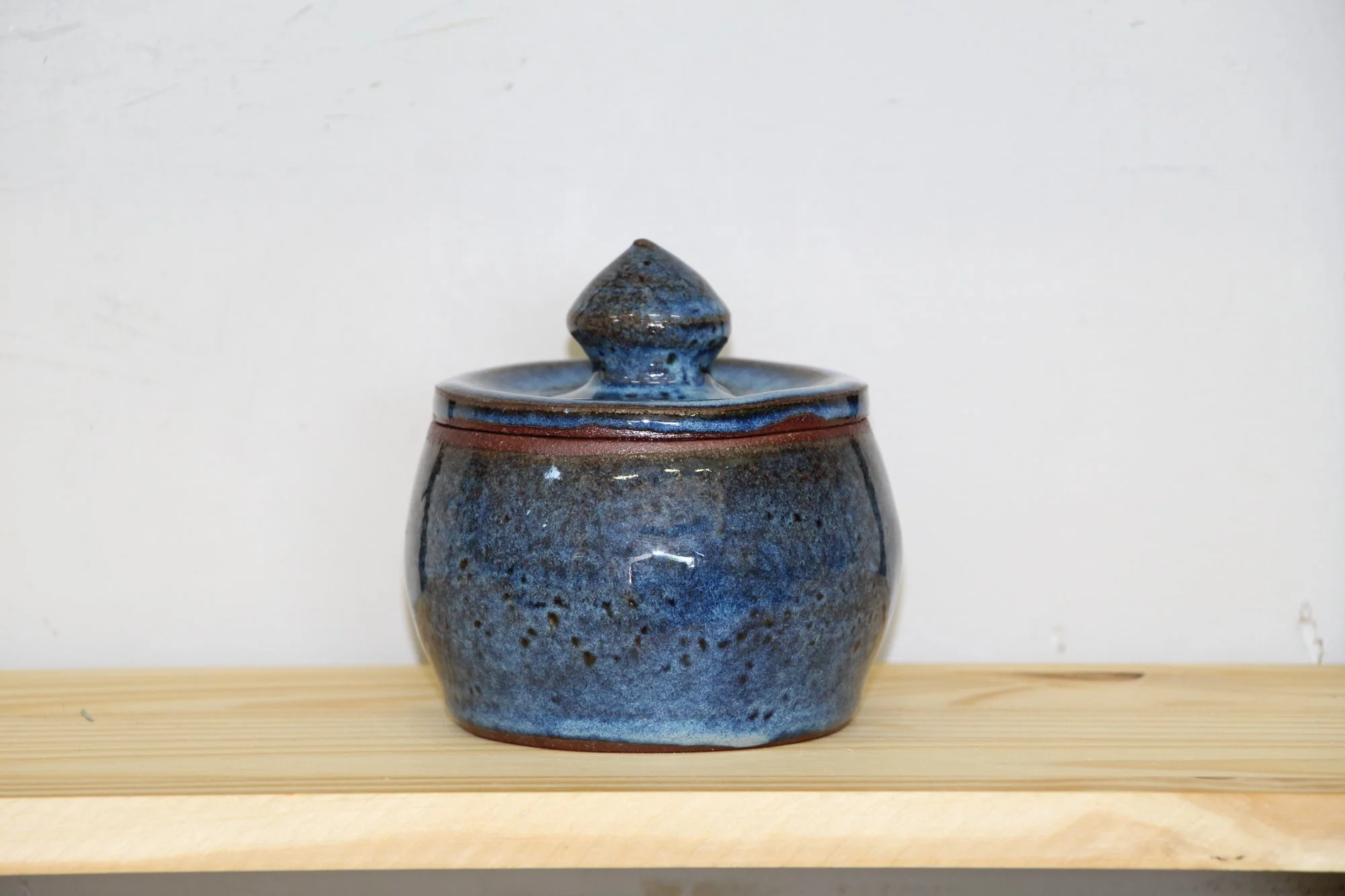 Blue speckled lidded jar, 2026