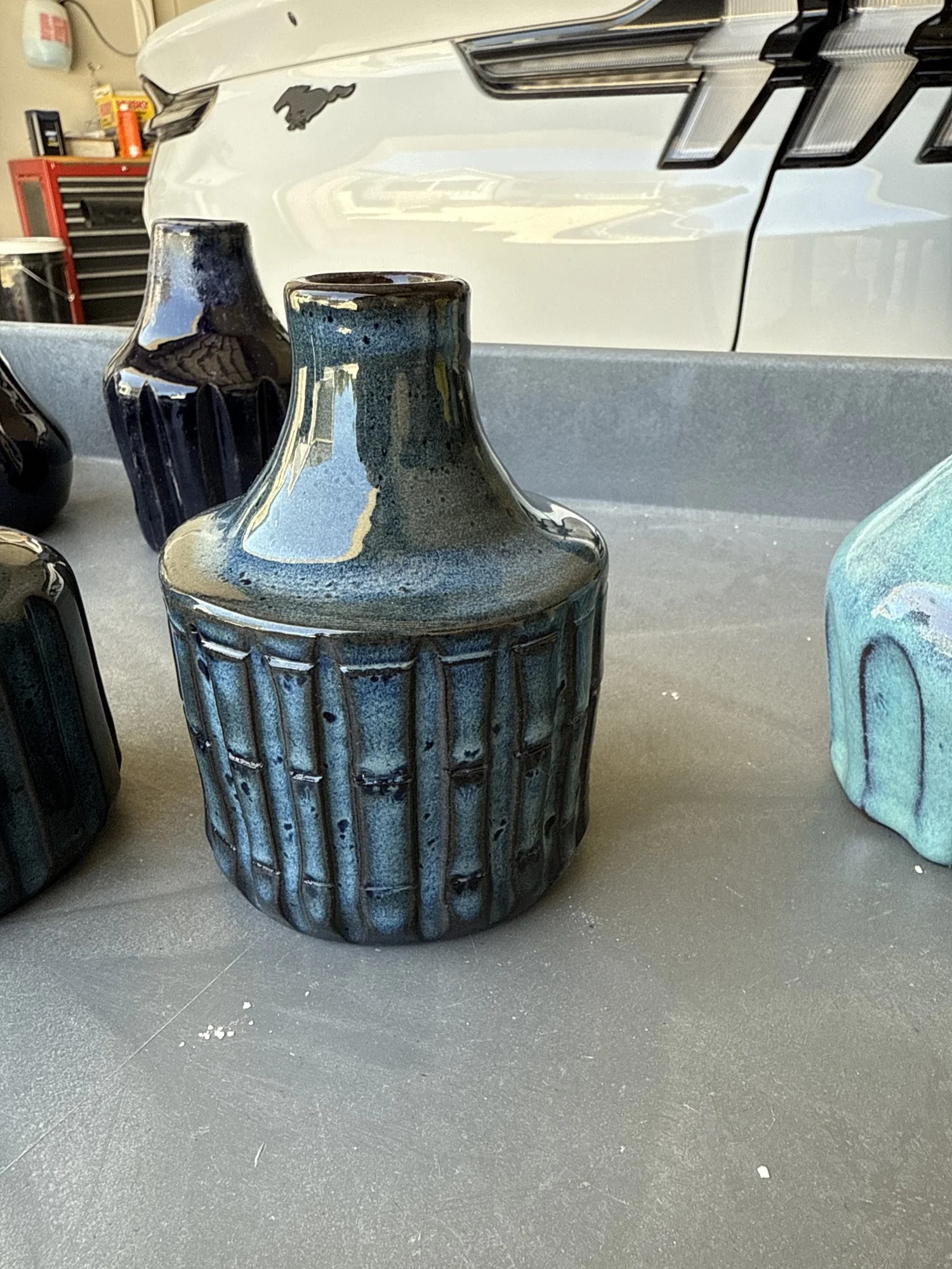 Blue fluted bud vase, 2025