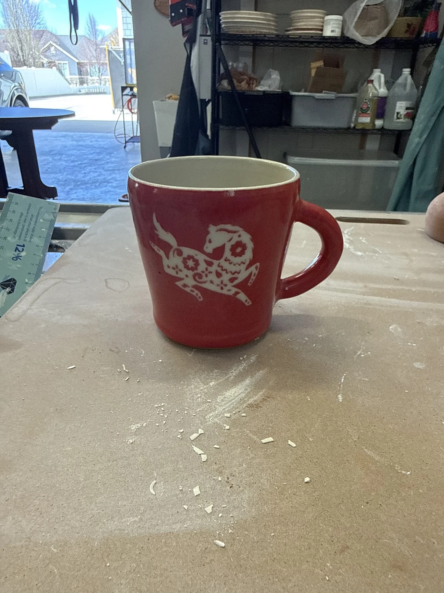 Red carved mug, 2025