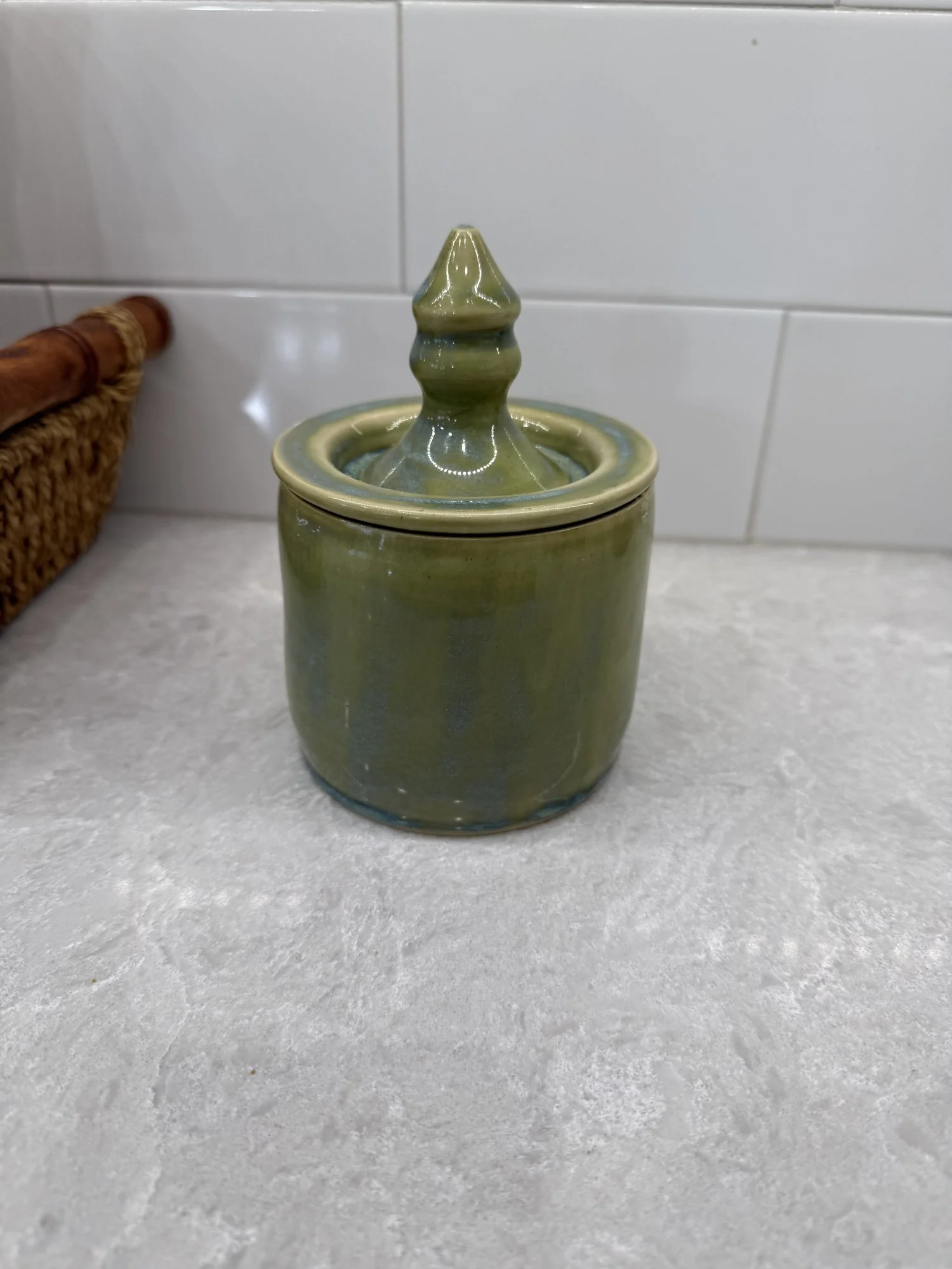 Olive green lidded jar, 2025