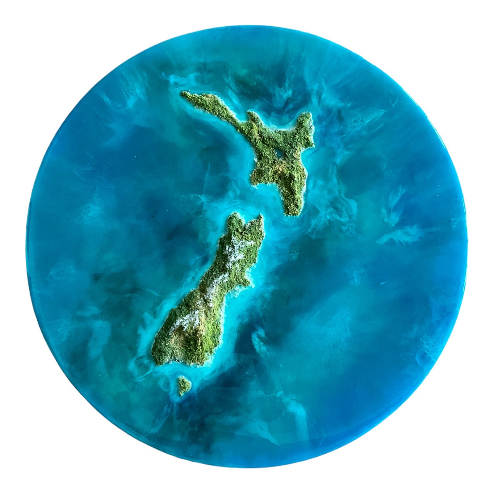 “AOTEAROA“ - 
Mixed Media, Resin Art on wooden board - 
80 cm - 

In Private Collection 
