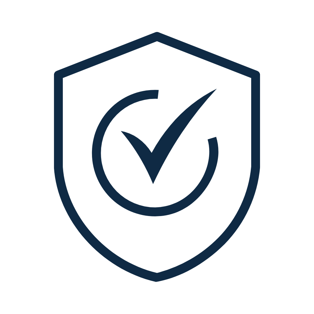 A shield emblem with a checkmark inside, symbolizing security or protection.