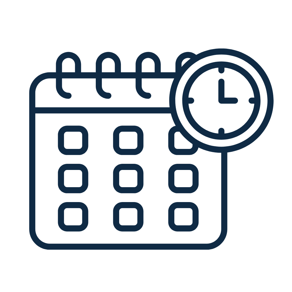 Calendar with a clock indicating time management or scheduling.