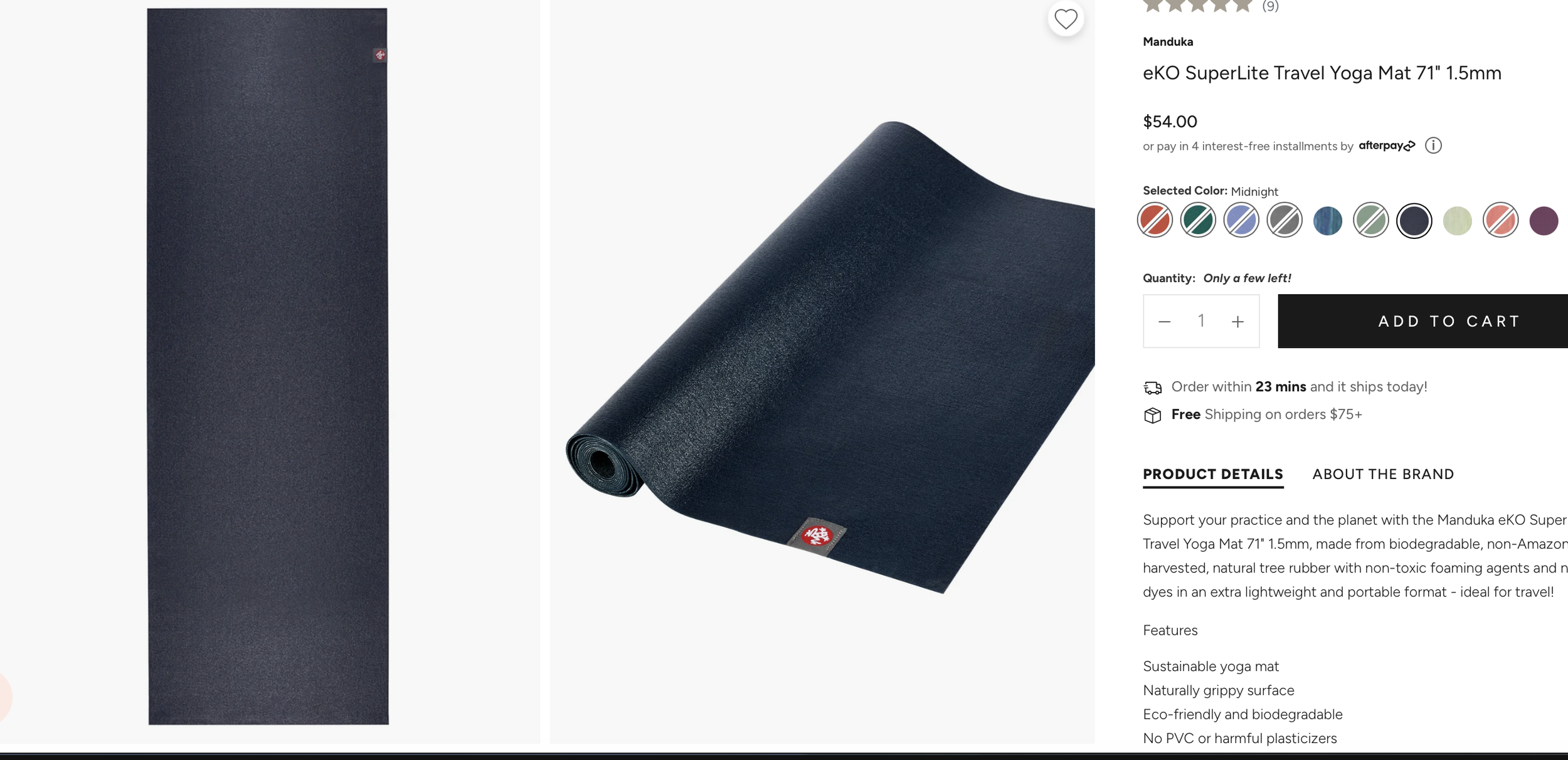 MANDUKA eKO SuperLite Travel Yoga Mat 71" 1.5mm