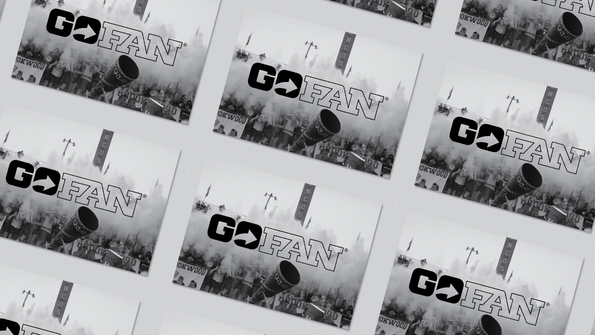 A printed advertisement for the video game Genshin Impact with the game's logo, a crowd of people holding signs and cheering, and a megaphone, all in black-and-white.