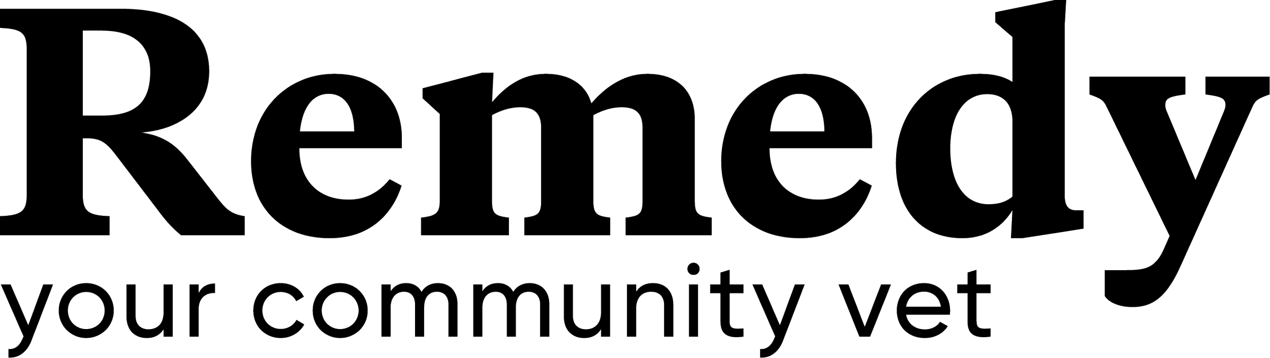Remedy your community vet logo in black and white.