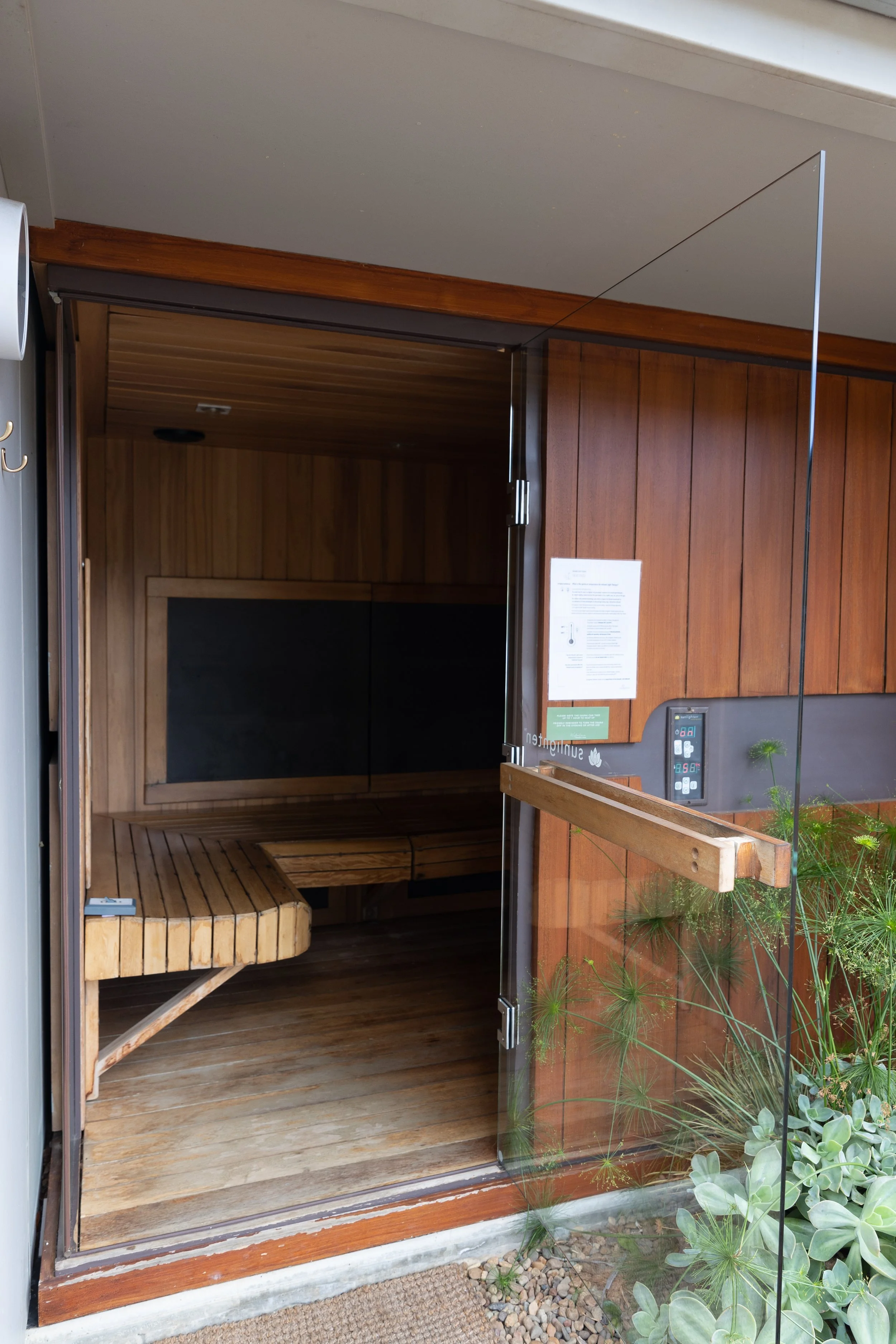 Infrared sauna at Held retreat supporting nervous system healing and relaxation