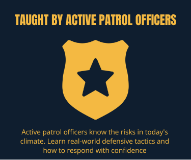 Poster with a sheriff badge and star, promoting active patrol officers' knowledge of climate risks and response tactics.