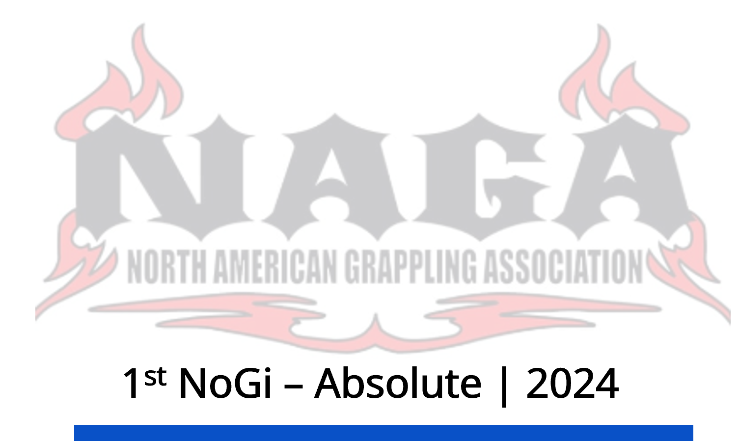 Logo of the North American Grappling Association (NAGA) with flames and red accents, announcing the 1st NoGi Absolute event in 2024.