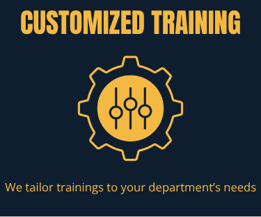 Customized training sign with gear and control sliders icon and a tagline about tailoring training to department needs.