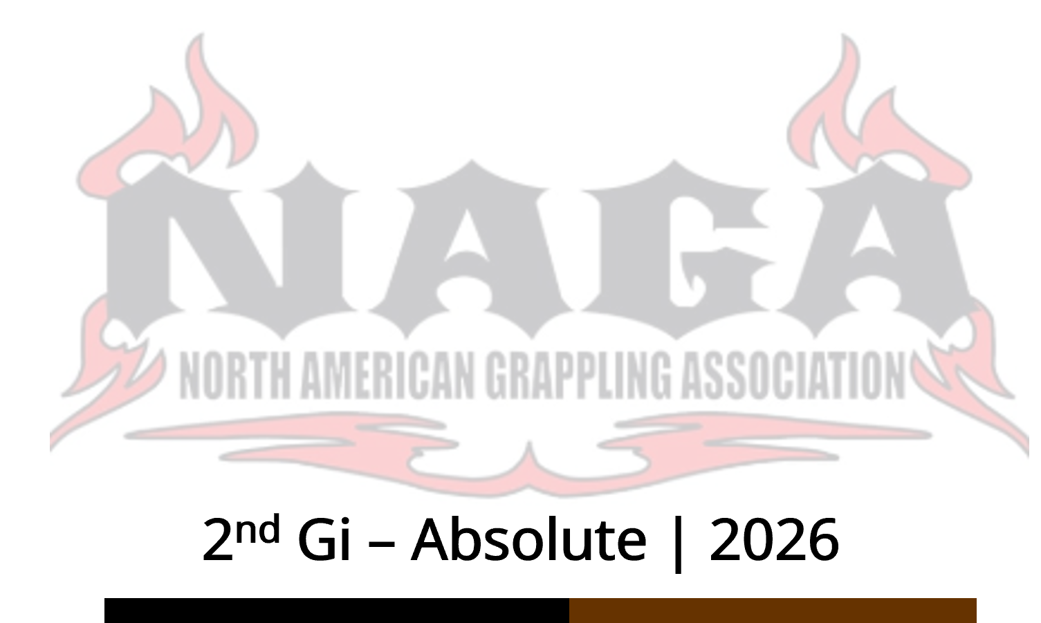 Logo of North American Grappling Association with flames and decorative elements, text indicating 2nd Gi - Absolute, 2026.