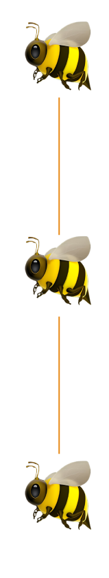 Ilustración de abejas en vuelo, vista lateral.