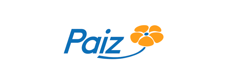 Logotipo con la palabra 'Paiz' en azul y una flor naranja.