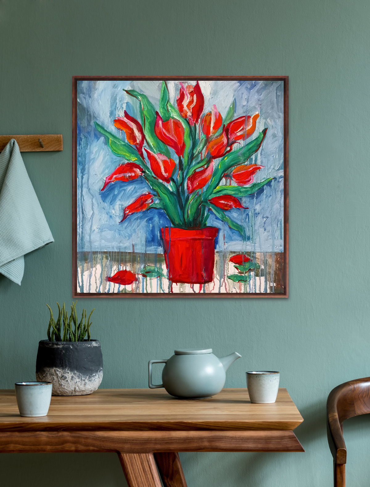 Expressive Red Tulips - Oil