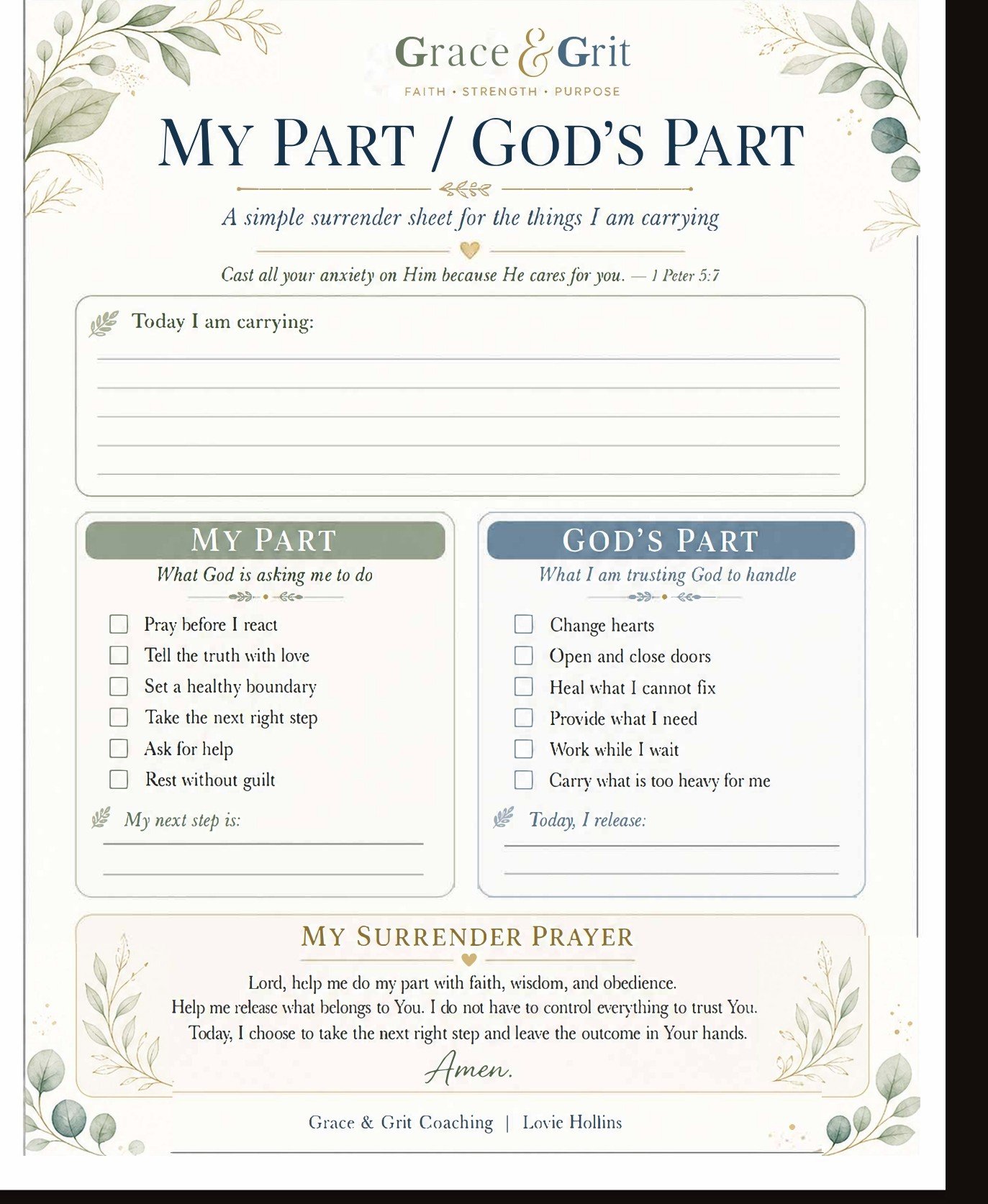 God Part / My Part Reflection Sheet — Brand Color Edition