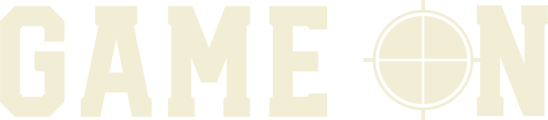 The word 'GAME ON' in large, bold, white letters with a crosshair symbol replacing the letter 'O'.