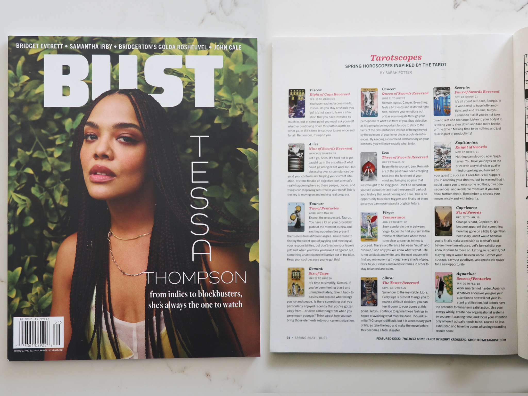 The Meta Muse Tarot featured in the Spring 2023 issue of BUST Magazine