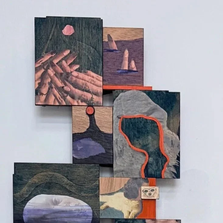 Kellie Vella, "Untitled (hands)" detail (2026). Found images, acrylic on wood.