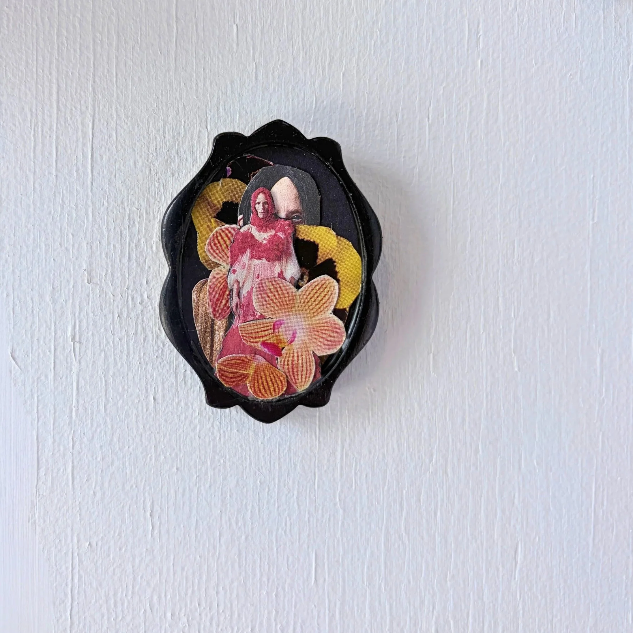 Dominika Deska, "Alter/Altar" detail (2026). Found images, wood cabochons, beads.
